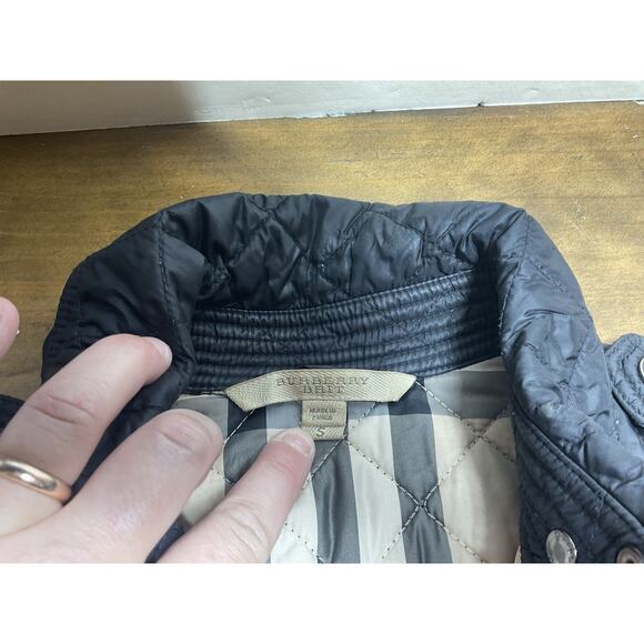 BURBERRY Brit Jacket Women's S Diamond Quilted Nova Check Black Lightweight - Picture 11 of 14